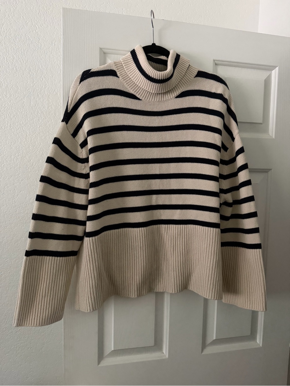 GAP Cream and Black Striped Turtleneck Sweater